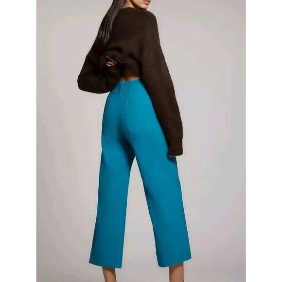 AnthropologieThe Colette Cropped Wide-Leg Pants by Maeve Sz 23 Ocean Blue - Picture 3 of 6